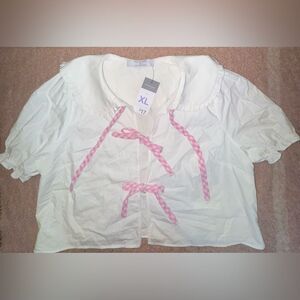 Primark Kids White Blouse with Pink Accents